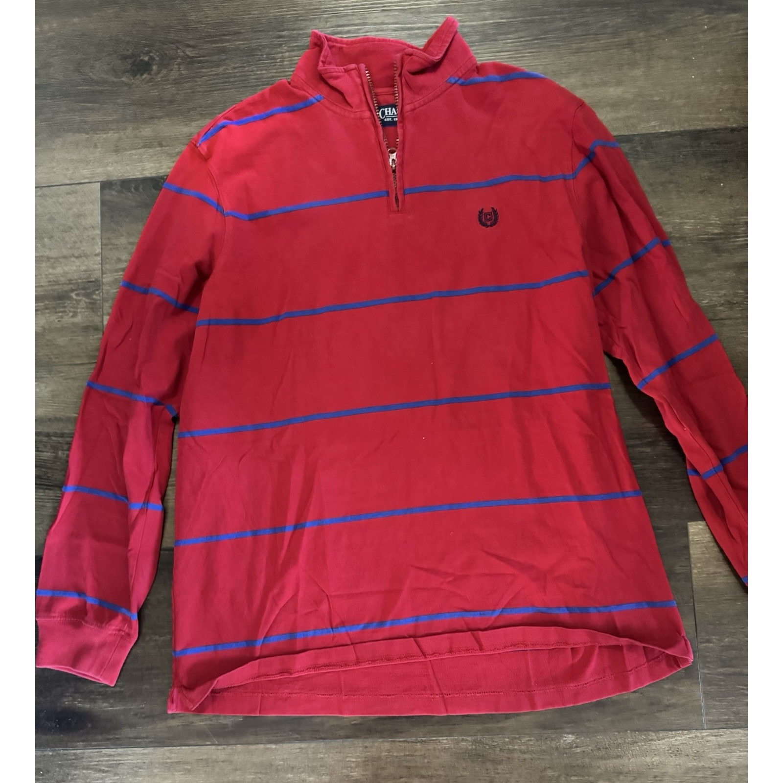 Chaps Men's Long Sleeve Pullover Red W/Blue Stripes Size Large